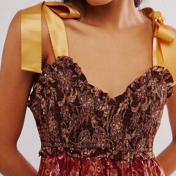 Boho Dark Floral Maxi Dress with Tie Straps Size M - Picture 2 of 8